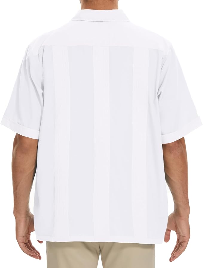 Men Cuban Embroidered Pleats Beach Shirt