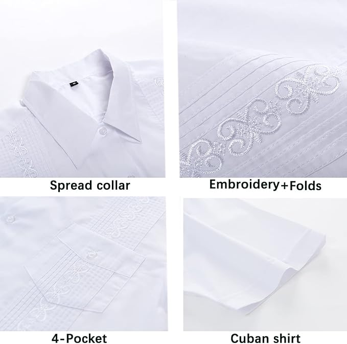 Men Cuban Embroidered Pleats Beach Shirt